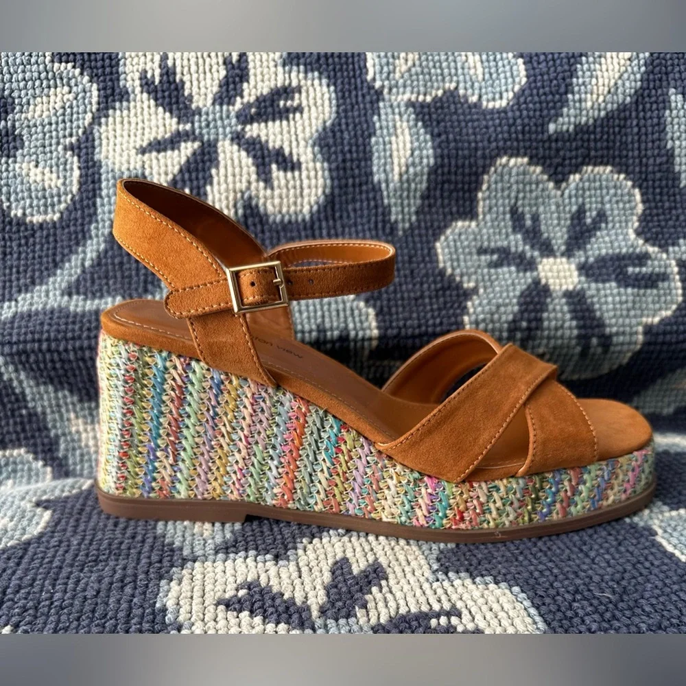 Metropolitan View Tan Wedge Sandals Boho Woven Platform Ankle Strap